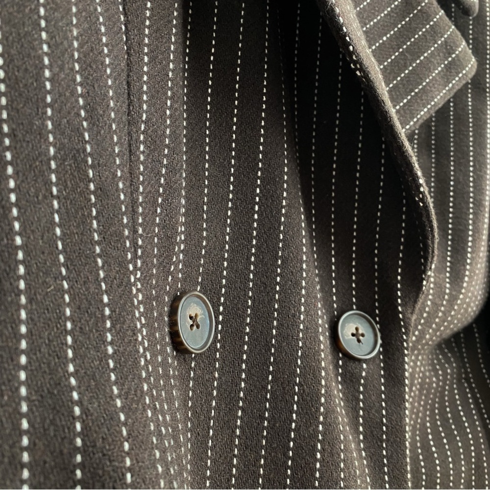 NA-KD Brown Wool Pinstripe Blazer Barrel Old Money Quiet Luxury 90s Retro Fall 6 - Picture 9 of 12